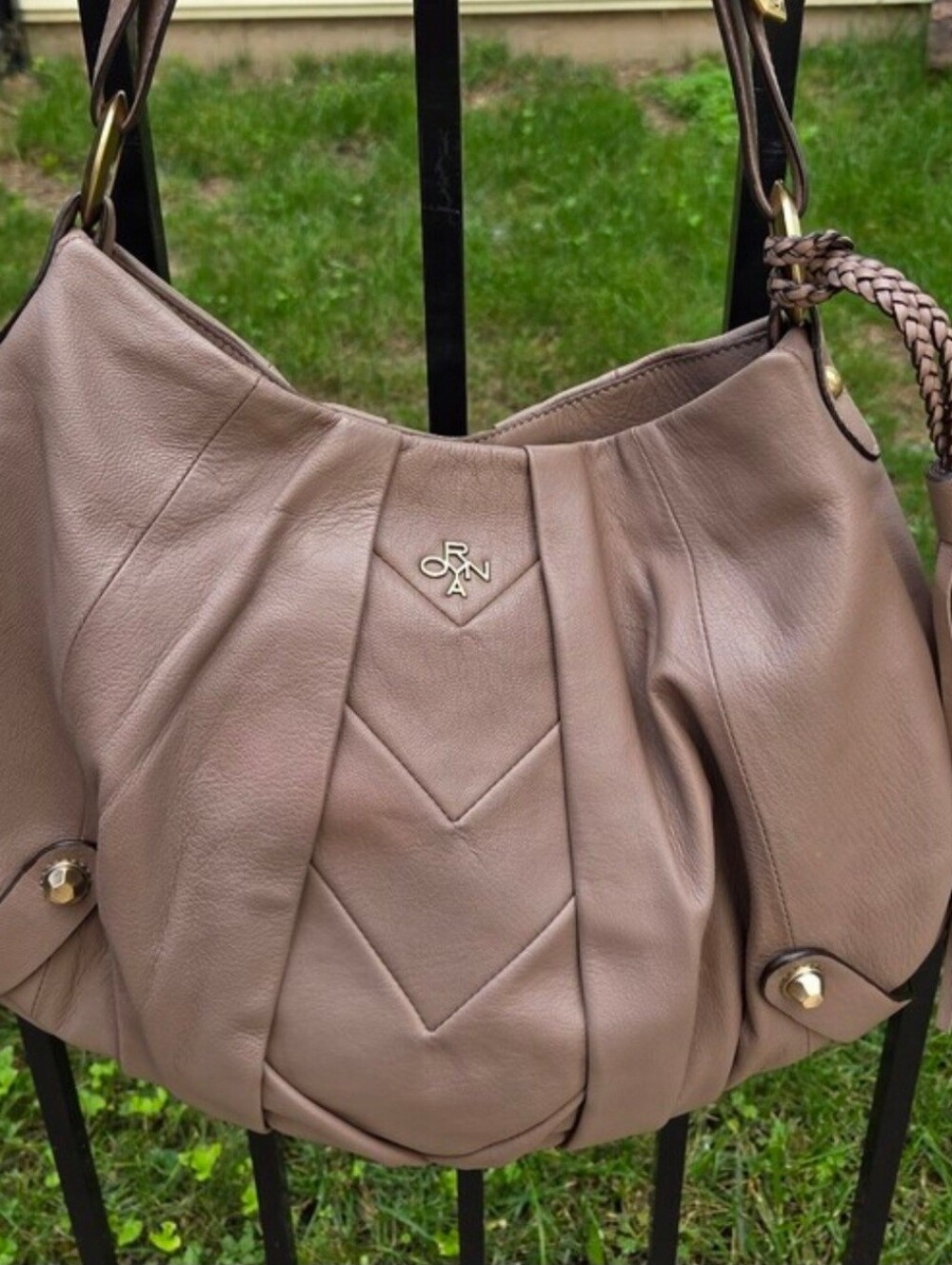 orYANY Taupe/Tan Leather Hobo with Braided Tassel